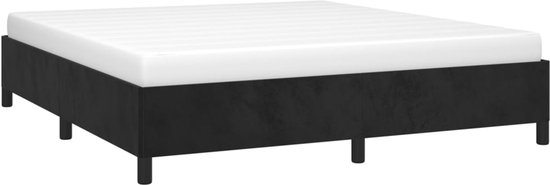 Zwart bed met wit matras en 4 zwarte poten.