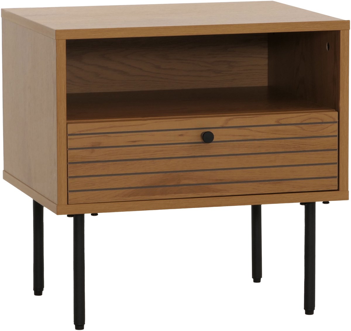 Nachtkastje MCW-N78, nachtkastje, lade, Scandinavische stijl metaal hout melamine MVG 50x40x50cm ~ naturel