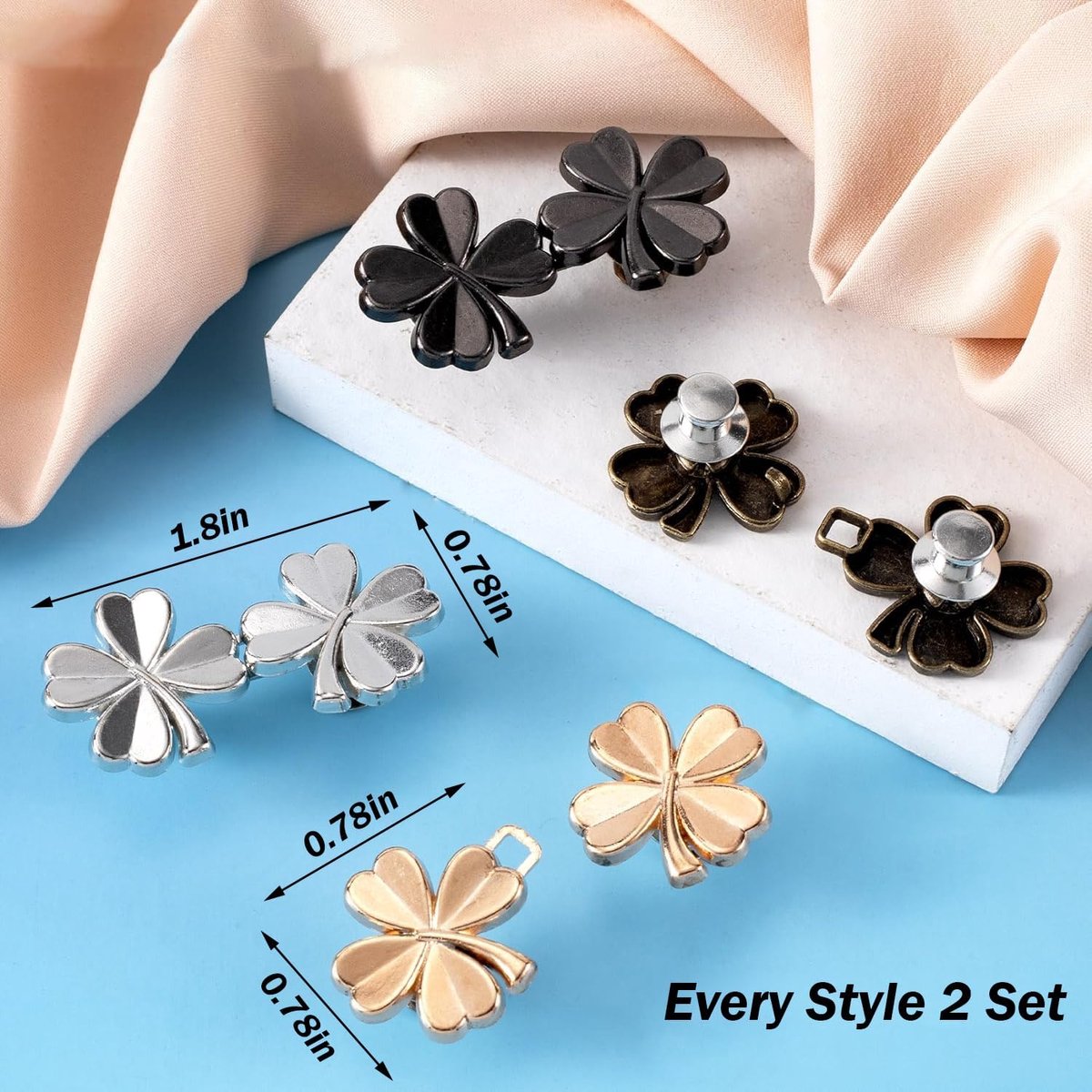 8 paar Broek Taille Tightener - Broekverkleiner - Verstelbare Taille Gesp Set Afneembare Knop Aanscherping Knop Richter Knoppen - Pins - Voor Broek Jeans Rokken Mouwen - Universeel - Herbruikbaar - One Size — cadeau in Cadeau-ideeën - foto 3