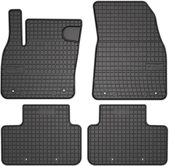 Tapis de sol noirs en caoutchouc avec un motif en grille et le logo Frogum.
