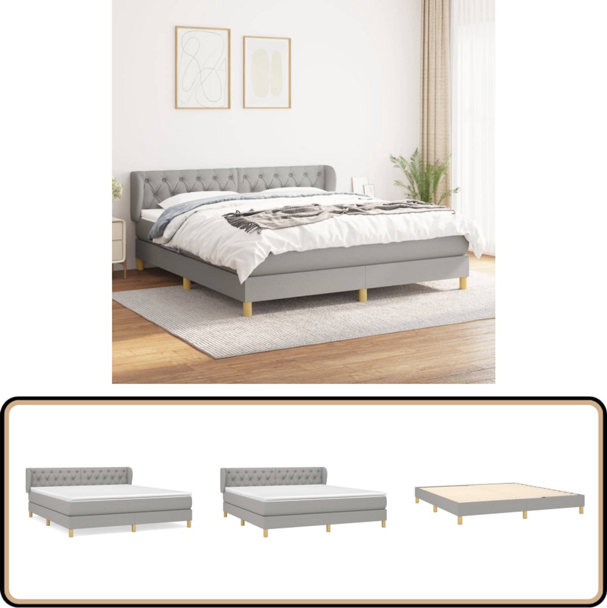 vidaXL Boxspring 160x200 cm met Topmatras - Grijs Boxspringbed - Boxspring - Bed - Slaapcomfort - Matras