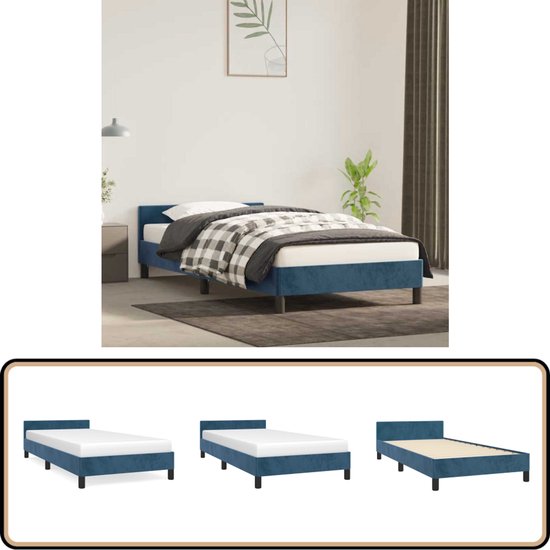 vidaXL Cadre de lit Bleu foncé 203x93x50 cm - Velours - Pieds de support - Sommier à lattes en contreplaqué - Lit
