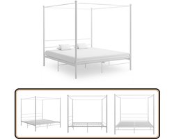 vidaXL Hemelbedframe - Wit - Metaal - 200x200 cm Metalen Bed Frame - Hemelbed - Tweepersoons Bed - Witte Bed - Slaapcomfort