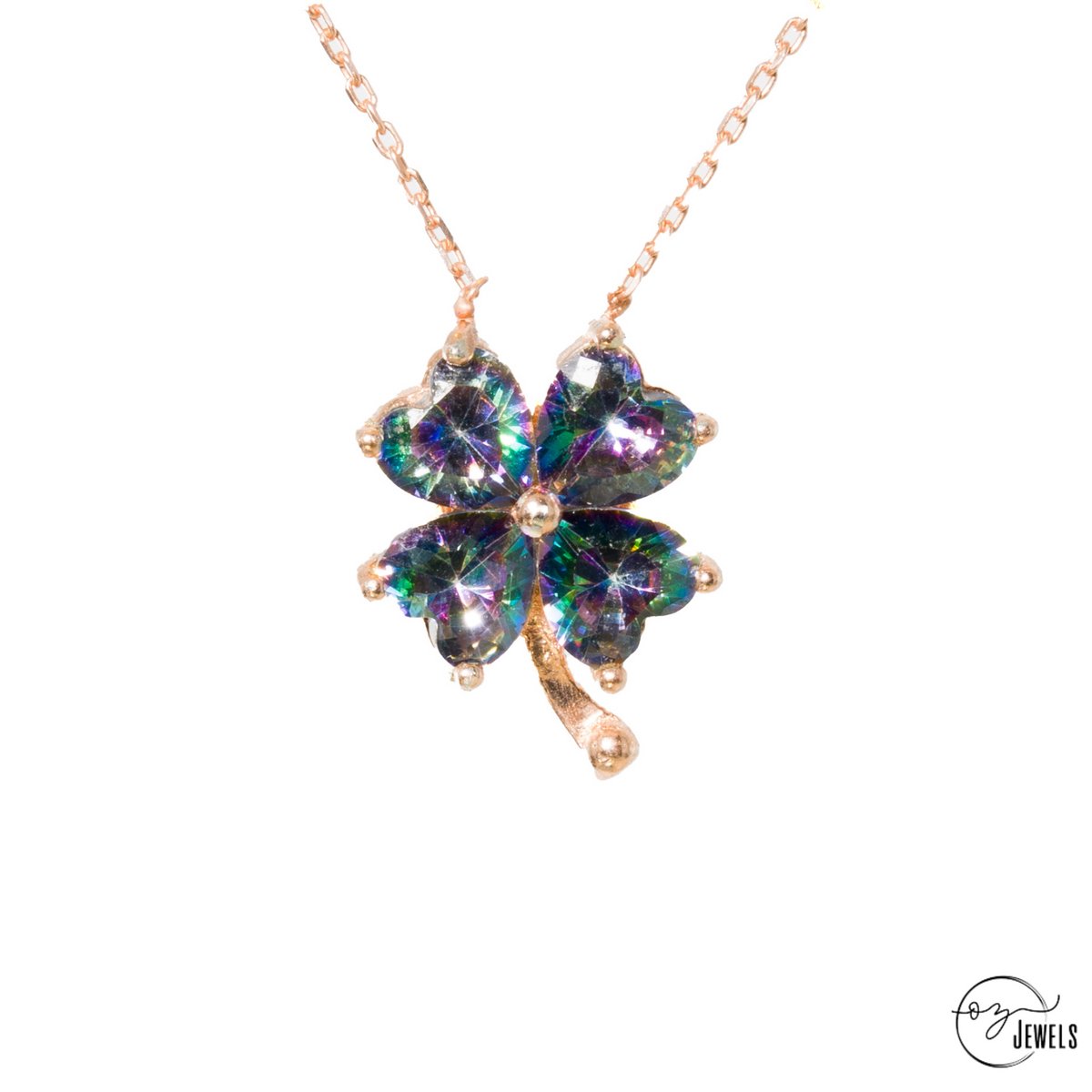 OZ Jewels – MysticKlavertje Ketting – Roségoud – Topaas – Zilver