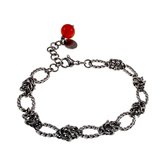 Bracelet Femme - Acier Inoxydable Poli - Bracelet à Maillons Ovales Torsadés avec Maillon Byzantin et Agate Rouge - Réglable de 15cm à 19cm