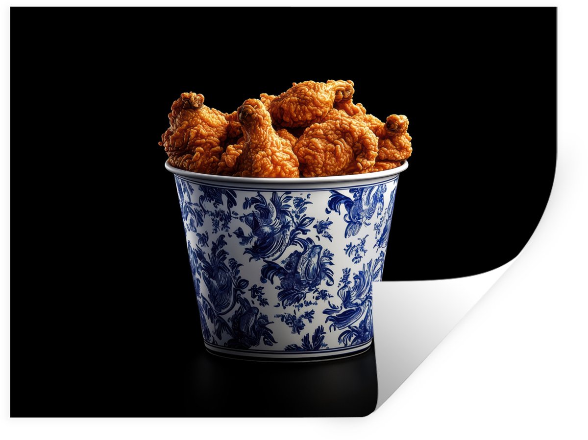 Muurstickers - Sticker Folie - Kip - Bucket - Delfts blauw - Lekker - 120x90 cm - Plakfoli
