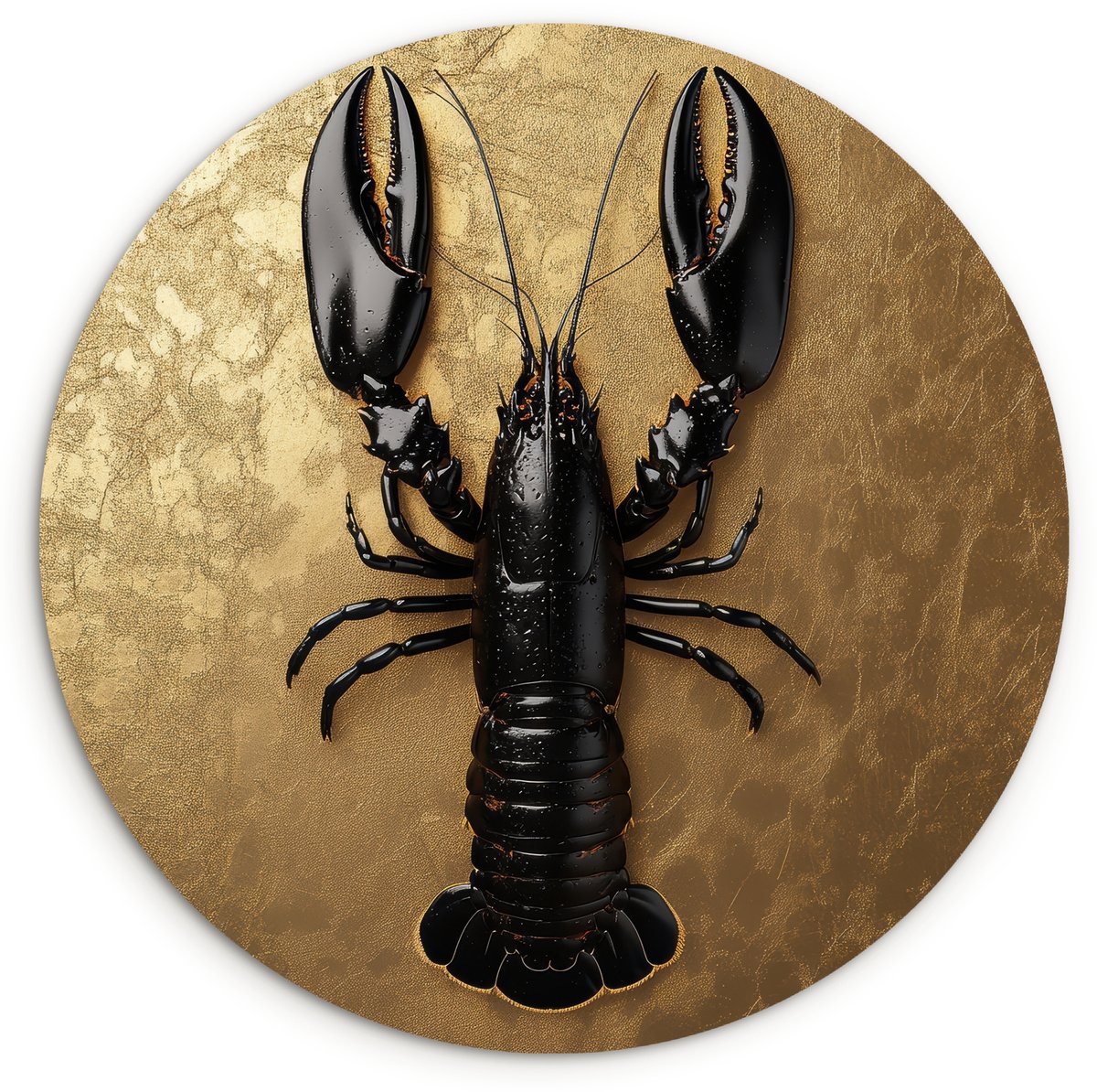 WallCircle Wandcirkel 30x30 cm - Muurcirkel Kreeft - Zwart - Goud - Luxe - Muurdecoratie woonkamer - Wanddecoratie keuken - Kamer decoratie accessoires - Ronde schilderijen