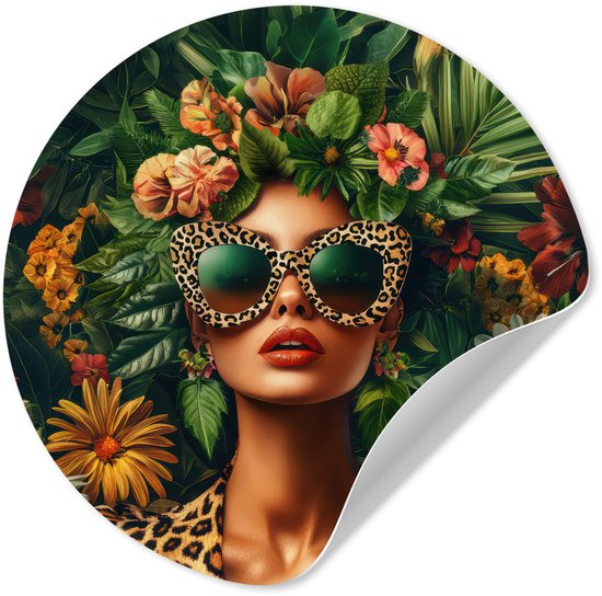 WallCircle® - Behangcirkel 30x30 cm - Muurstickers Vrouw - Panterprint - Jungle - Natuur - Luxe - Muurcirkel woonkamer - Wandcirkel slaapkamer - Kamer decoratie zelfklevend - Muurdecoratie accessoires