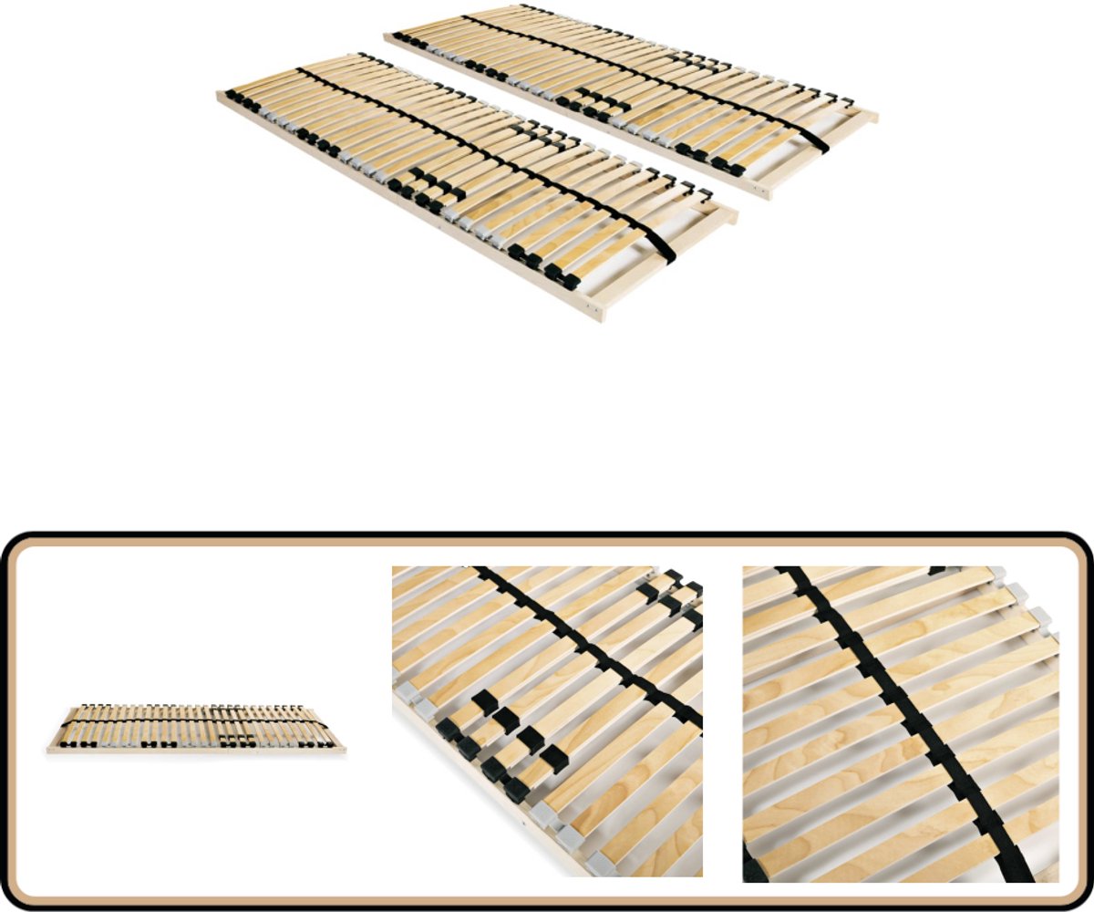 vidaXL Lattenbodems - 7 zones - 90x200 cm - 2 stuks Lattenbodem - Comfortzonen - Massief Hout - Beukenhout - Berkenhout