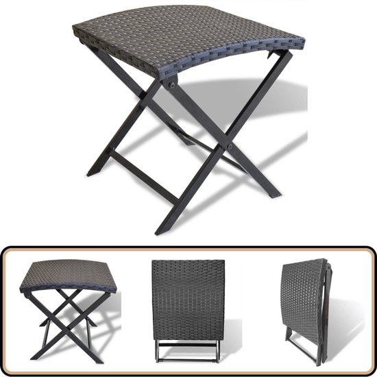 vidaXL Tabouret pliant en polyrotin noir - Tabouret pliant en Poly - Tabouret noir - Tabouret de jardin - Meubles de balcon