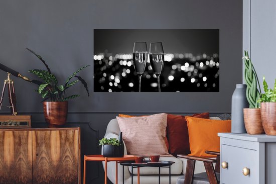 Muurstickers - Sticker Folie - Bubbels - Proosten - Champagneglazen - Stadslichten - 120x60 cm - Plakfolie - Muurstickers Kinderkamer - Zelfklevend Behang - Zelfklevend behangpapier - Stickerfolie