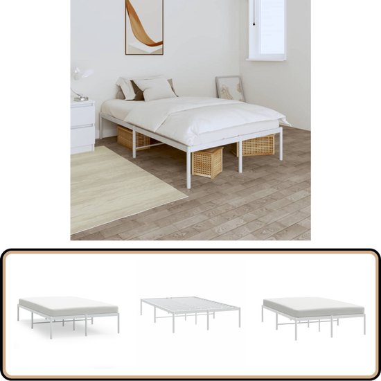 Cadre de lit vidaXL - Métal - Wit - 120 x 200 cm Cadre de lit robuste - Lit Classique - Cadre de lit en bois - Wit Cadre de lit - Cadre de lit en métal