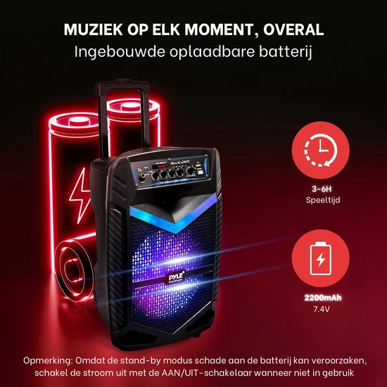 Pyle Bluetooth Luidspreker-Draagbare Speaker met Wielen-600 W-Knipperende Lichten- Afstandsbediening-Stroomadapter en Bekabelde Microfoon — afbeelding 3
