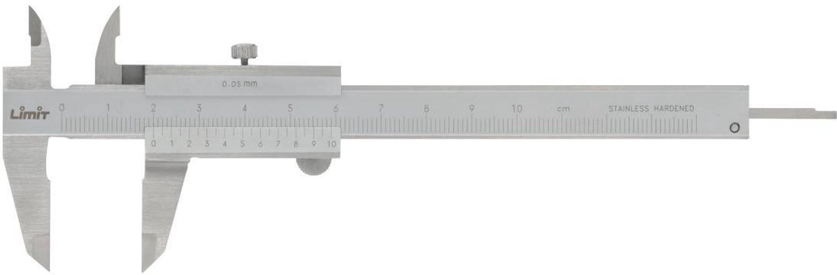 Schuifmaat in roestvrij staal 300x60 mm 1/20 metriek 1/128 inch met vastzetschroef duimregeling topspitsen dieptemeter Limit CAL300