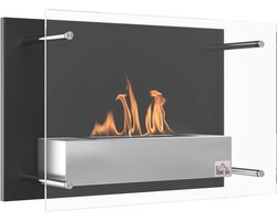 Elektrische Inbouwhaard - Fireplace - Elektrische Kachel - Efficiënte Verwarming - Fireplace Heater - Wandmodel - Bio-Ethanolhaard - Inhoud 1,5 L - Verbranding 3H - 60x22x40 cm - Zwart - Roestvrij Staal - Metaal - Gehard Glas