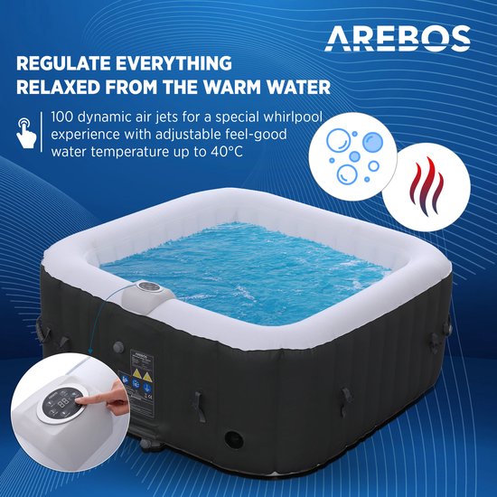 AREBOS Hottub voor Innen en Buiten - 4 Persoons - 130 luchtstralen - 154 x 154 cm - 600L - Opblaasbaar Bubbelbad Massage