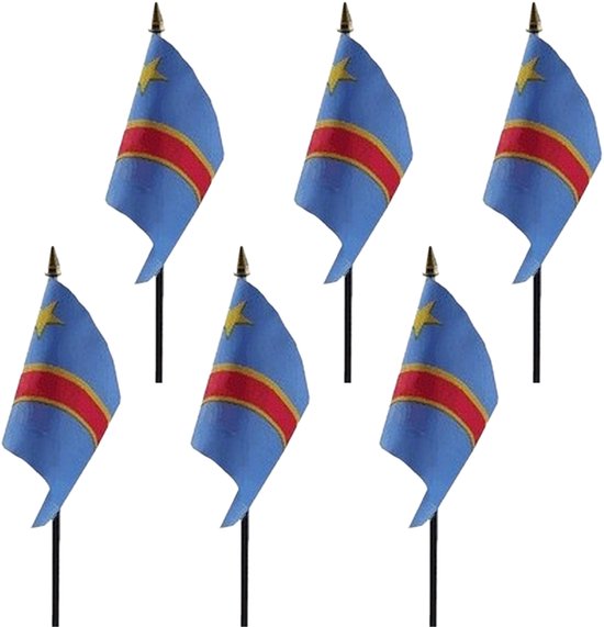 Congo - 6x - mini drapeau 10 x 15 cm sur piquet - Drapeau du Landen - H 27 cm - polyester