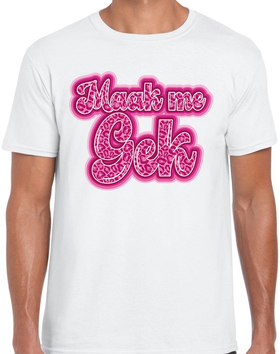 Bellatio Decorations Verkleed T-shirt heren - maak me gek - wit - roze panter look letters - fout/goud/stout XL