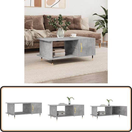 vidaXL Salontafel Betongrijs 90 x 50 x 37 cm Bewerkt hout - Tafels | Salontafels