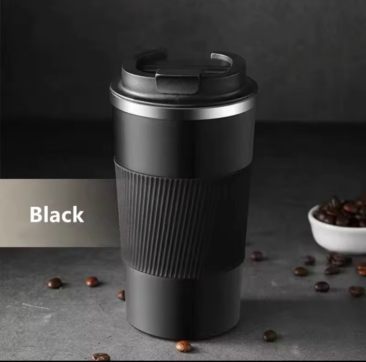Coffee Thermosbeker - Koffiebeker To Go - Zwart - Travel Mug voor Koffie en Thee - Theebeker - 380 ML - RVS