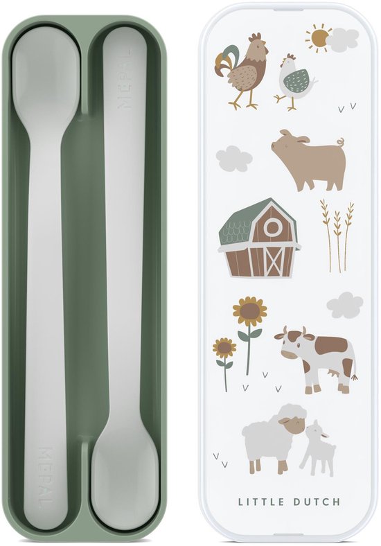 Cuillère bébé Mepal Mio – Set de 2 – Manche long – Vaisselle pour enfants – Petite Ferme