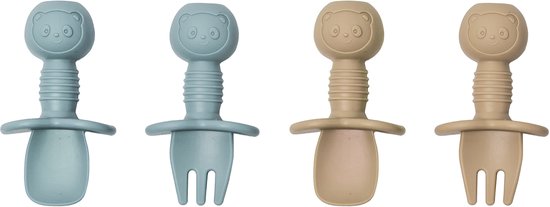 Sproudsy Couverts pour enfants - Bébé - 2 Cuillères et Fourchettes Bébé - Couverts Bébé - Sans BPA - Bleu Clair Beige
