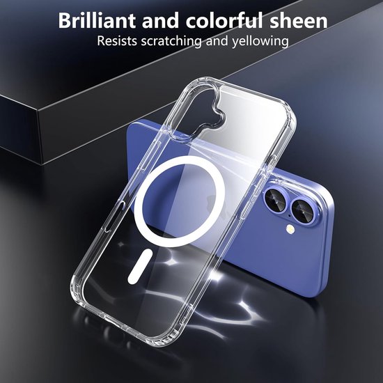 Étui magnétique compatible avec : iPhone 16 avec 2 protecteurs d'écran et 2 protecteurs d'objectif d'appareil photo [Compatible Mag Safe] Coque souple en TPU antichoc et anti-rayures transparente