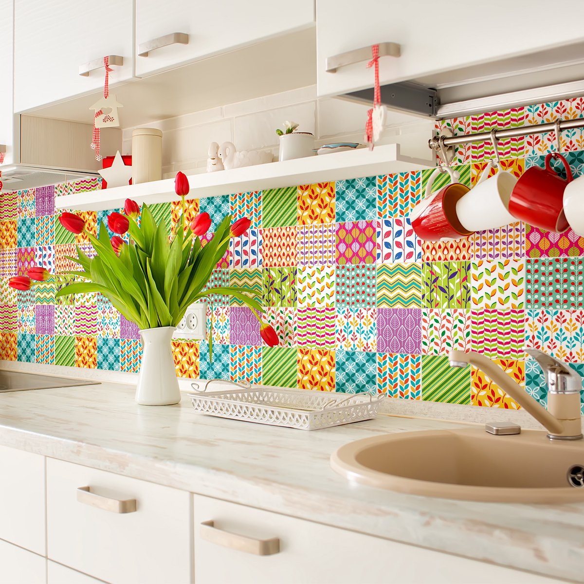 Ambiance Sticker Zelfklevende tegelmuurstickers voor keuken en badkamer - 24 Azulejos Andrez cementtegelstickers - 24 stickers 15x15cm Multi color