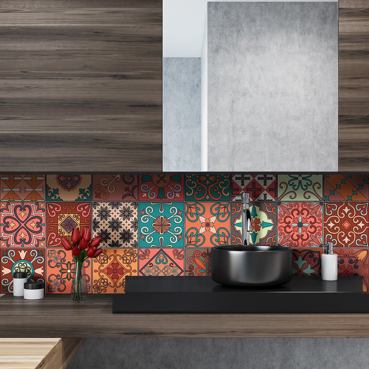 Ambiance Sticker Zelfklevende tegelmuurstickers voor keuken en badkamer - 24 Giordano Azulejos cementtegelstickers - 24 stickers, 15x15cm Multi color