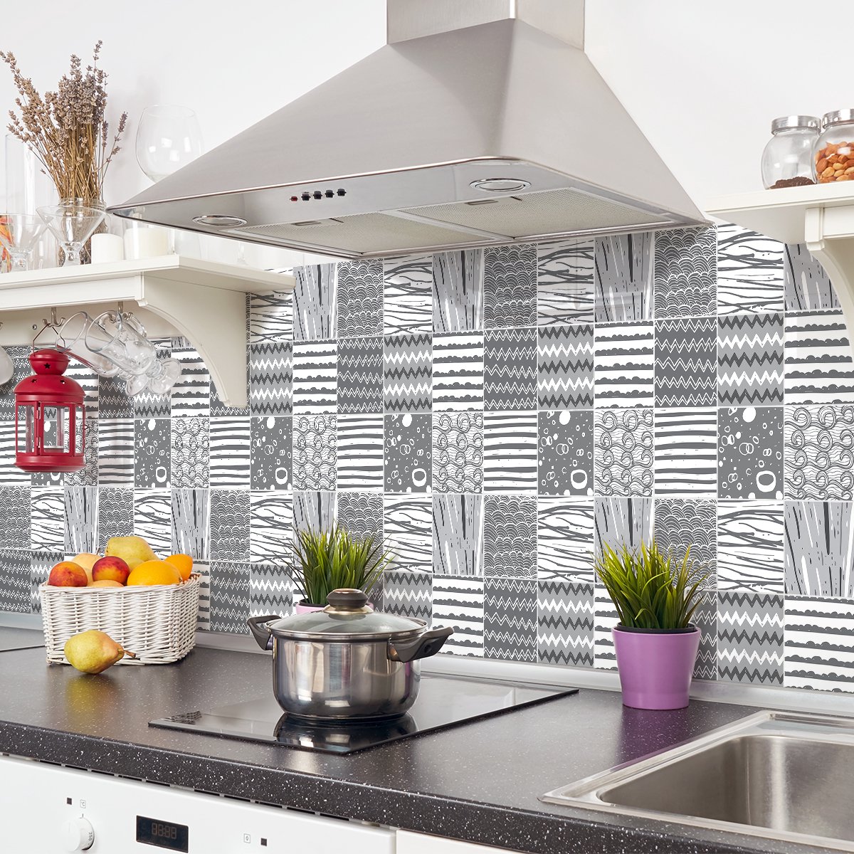 Ambiance Sticker Zelfklevende tegelmuurstickers voor keuken en badkamer - 24 cementtegelstickers, Azulejos Chester-stijl - 24 stickers, 15x15 cm Multi color