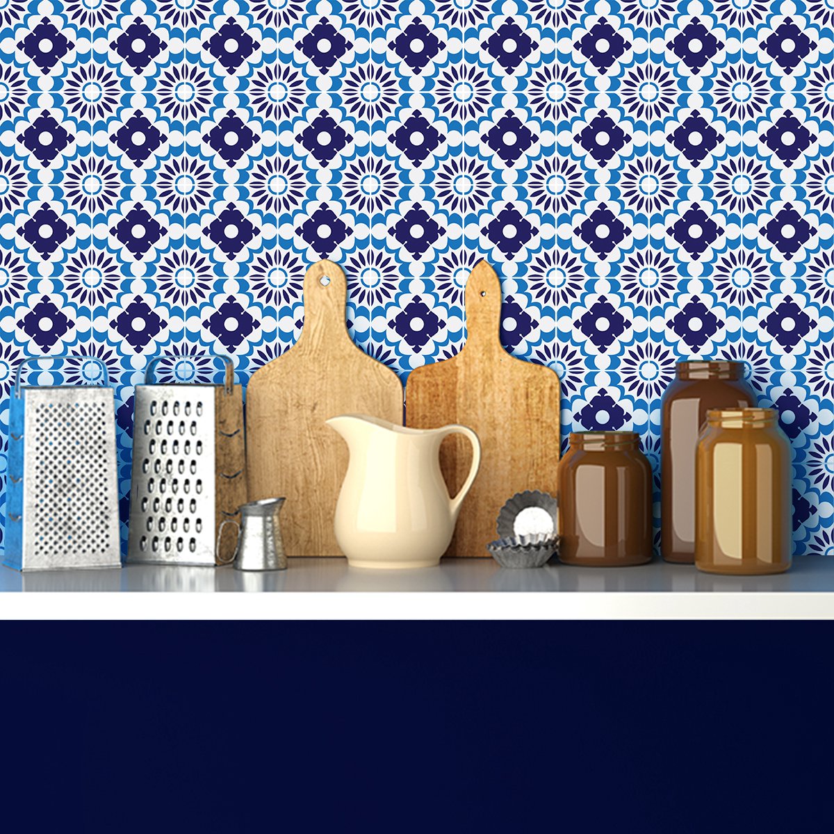 Ambiance Sticker Zelfklevende tegelmuurstickers voor keuken en badkamer - 24 cementtegelstickers, Azulejos Palermo-stijl - 24 stickers, 20x20 cm Multi color