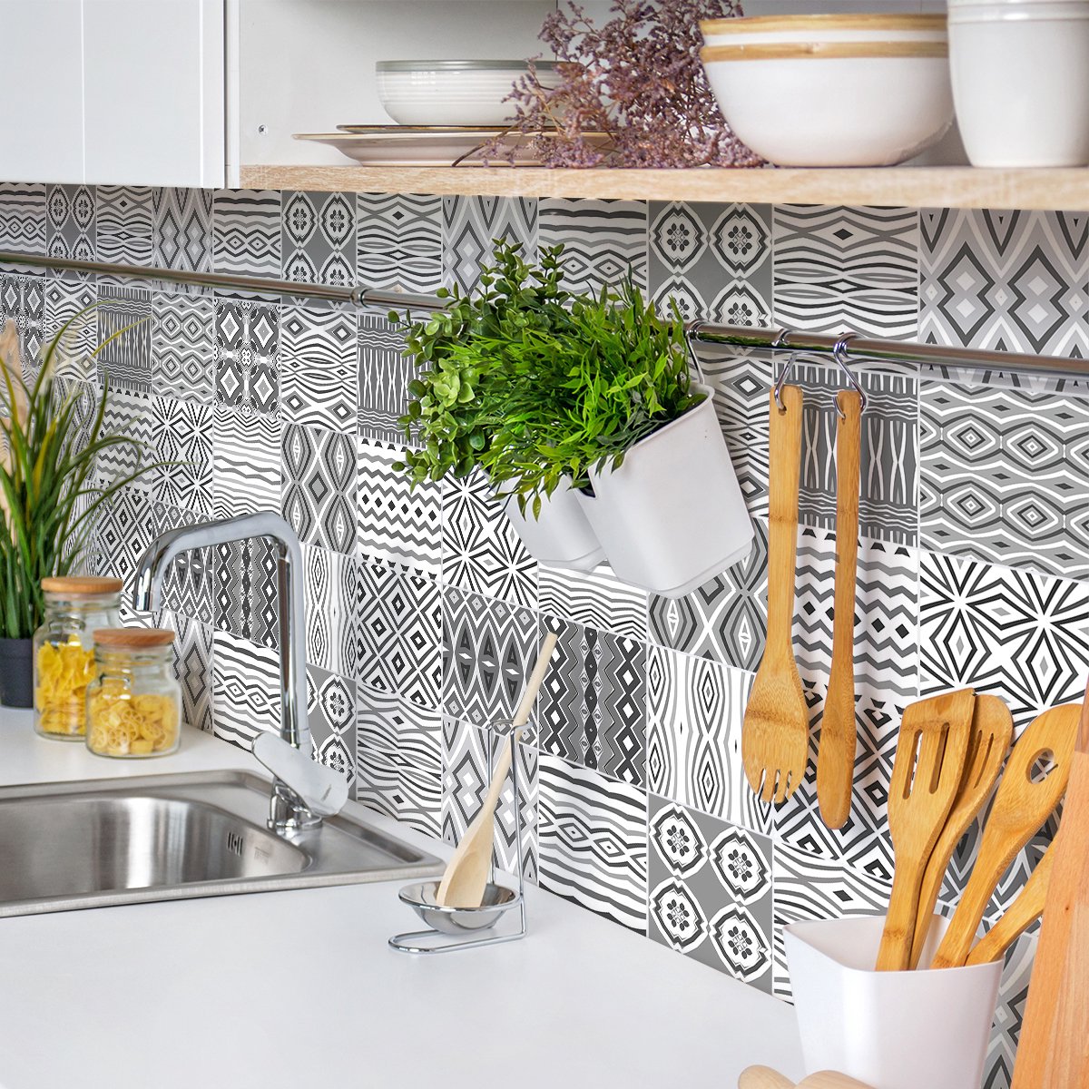 Ambiance Sticker Zelfklevende tegelmuurstickers voor keuken en badkamer - 24 cementtegelstickers, Azulejos Rodrigues-stijl - 24 stickers, 10x10 cm Multi color