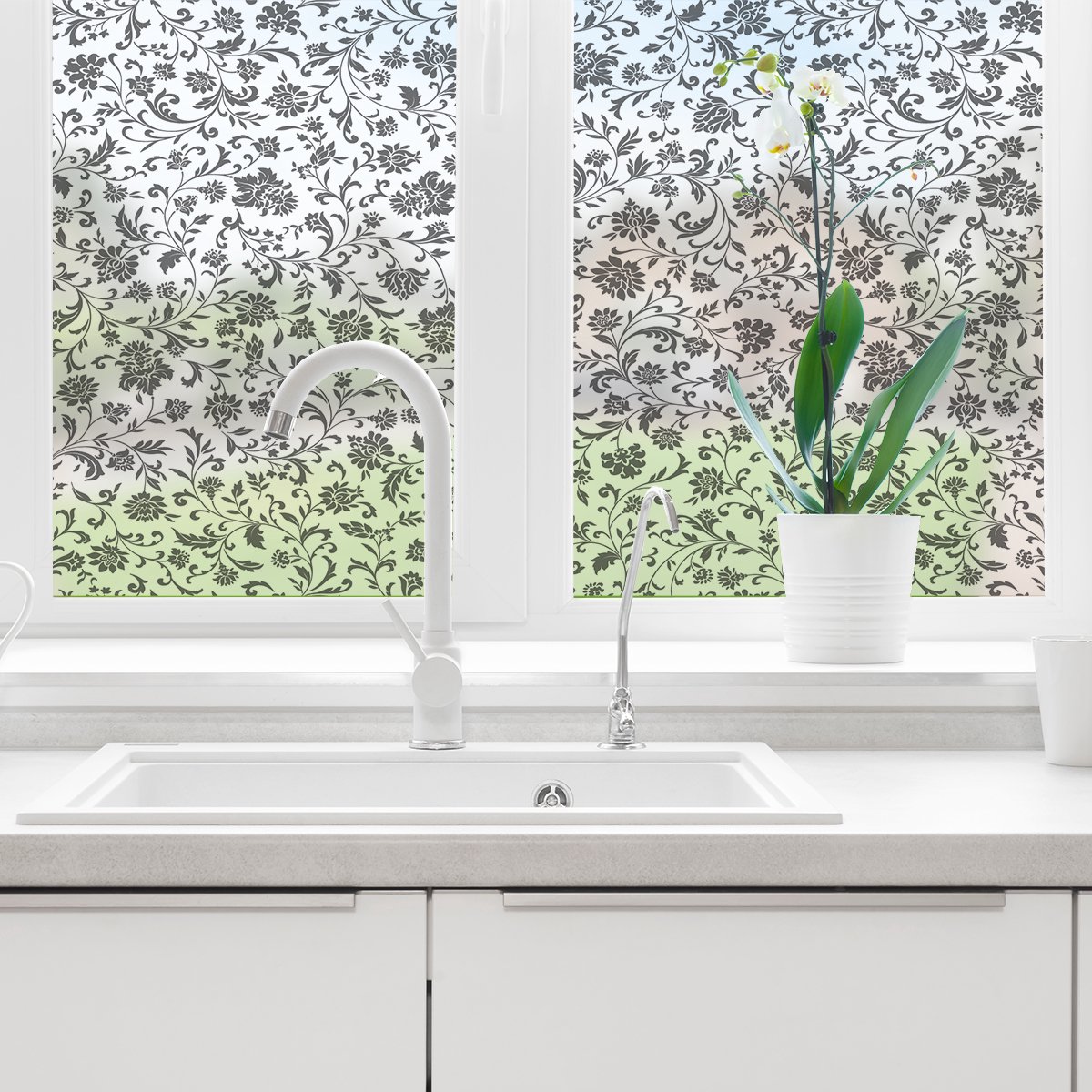 Privacy raamfolie - ZWARTE BLOEMEN - Stickers voor ramen en douchedeuren - 40x100cm