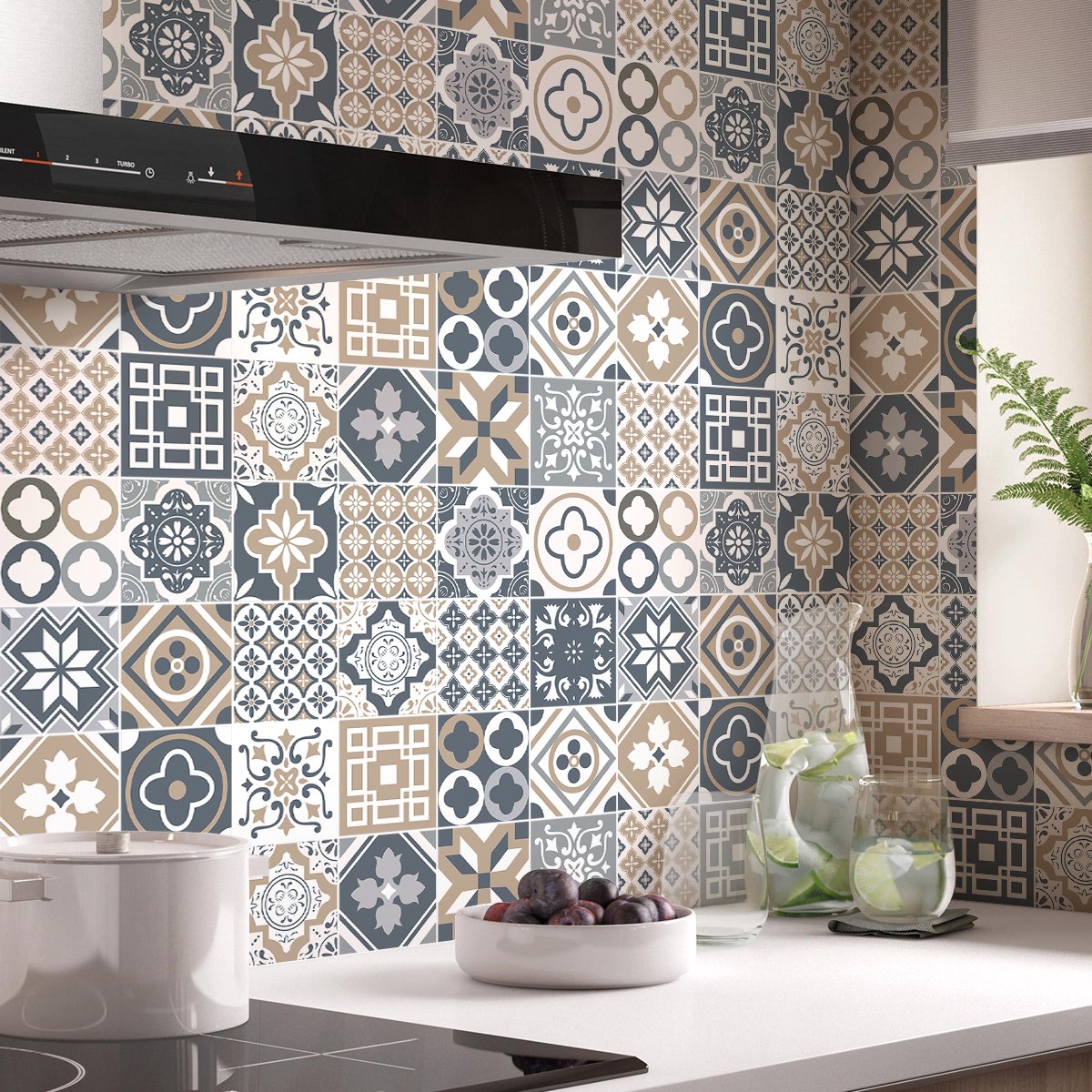 Ambiance Sticker Tegelstickers voor de muur in keuken en badkamer - 24 FAZIONIO cementtegelstickers - 24 stickers van 15x15 cm Multi color