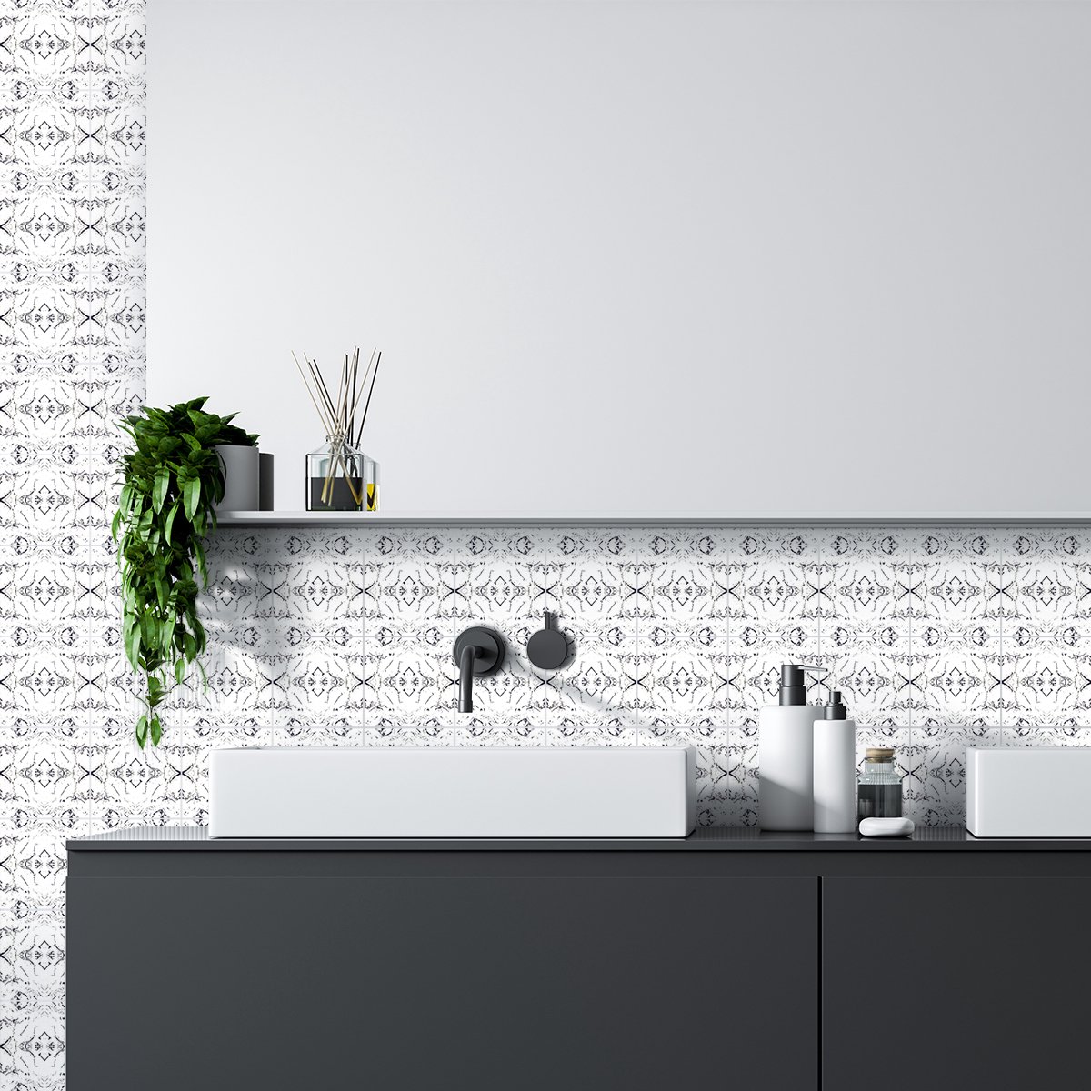 Ambiance Sticker Tegelstickers voor de muur in keuken en badkamer - 24 grijze tegels met marmerlook - 24 stickers van 15x15 cm Multi color
