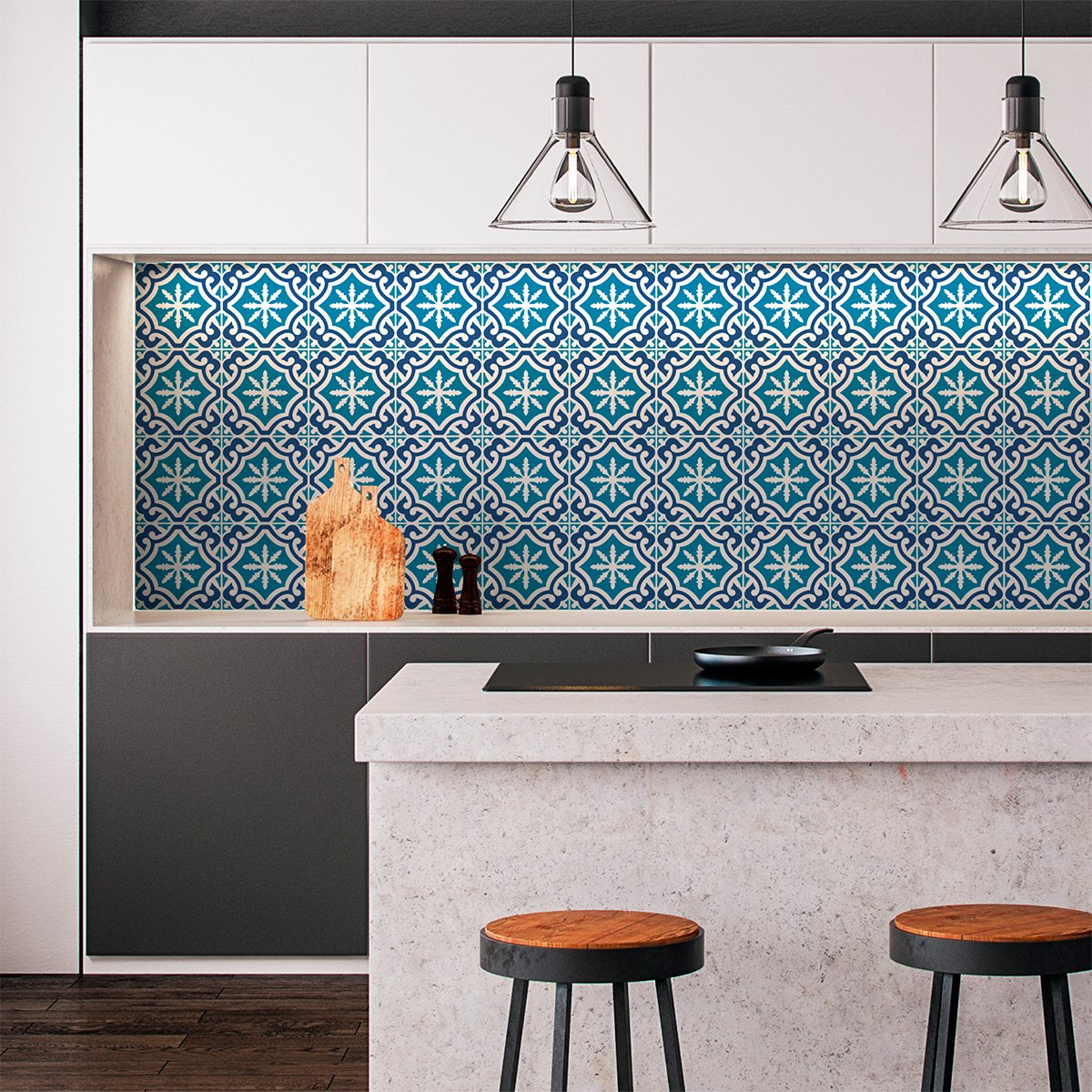 Ambiance Sticker Zelfklevende tegelmuurstickers voor keuken en badkamer - 24 tegelstickers, Azulejos Epolia-stijl - 24 stickers, 15x15 cm Multi color