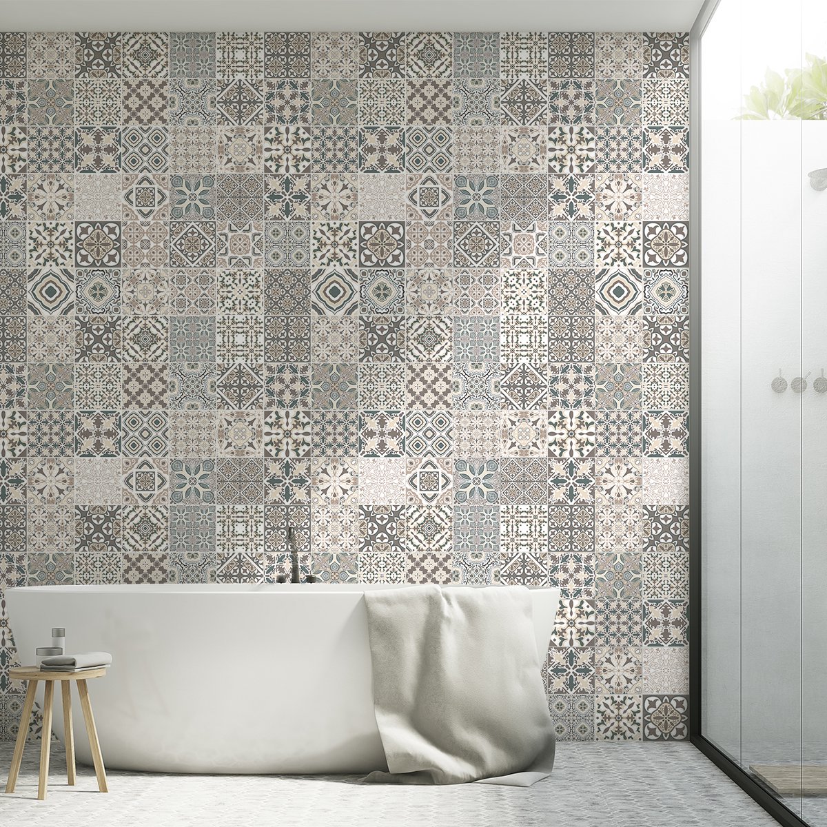 Ambiance Sticker Zelfklevende tegelmuurstickers voor keuken en badkamer - 30 Azulejos Paskal tegelstickers - 30 stickers 10x10cm Multi color