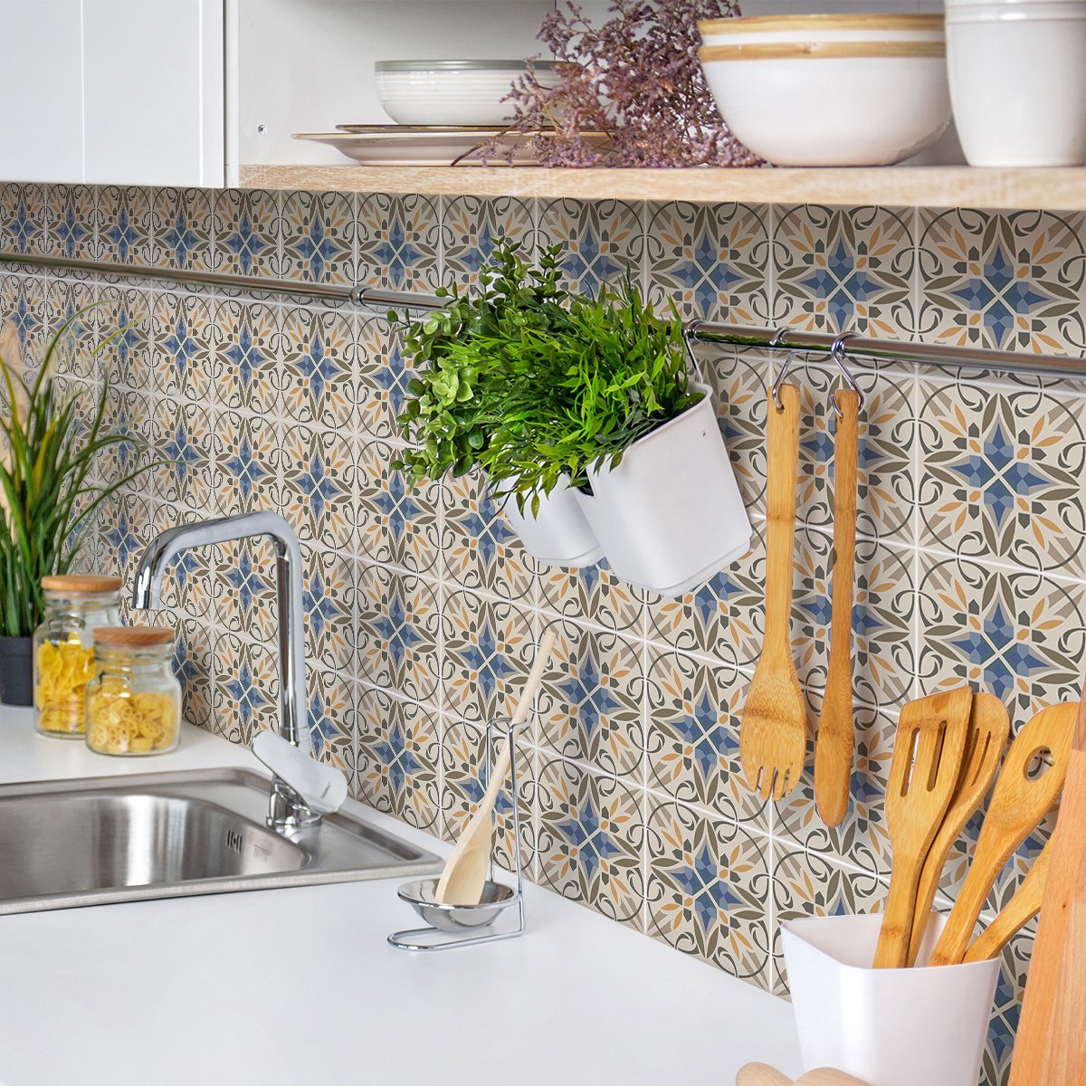 Ambiance Sticker Zelfklevende muurtegelstickers voor keuken en badkamer - 30 AZULEJOS SEBASTIANA tegelstickers - 30 stickers 20x20cm Multi color
