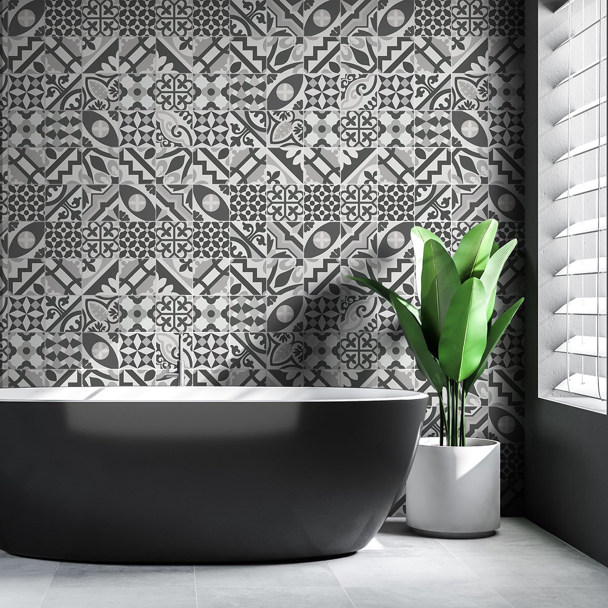 Ambiance Sticker Zelfklevende tegelmuurstickers voor keuken en badkamer - 60 Azulejos Pamplona cementtegelstickers - 60 stickers 20x20cm Multi color