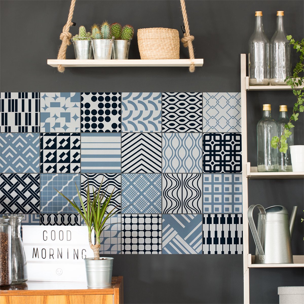 Ambiance Sticker Zelfklevende muurtegelstickers voor keuken en badkamer - 24 Scandinavische Kyiv tegelstickers - 24 stickers 10x10cm Multi color