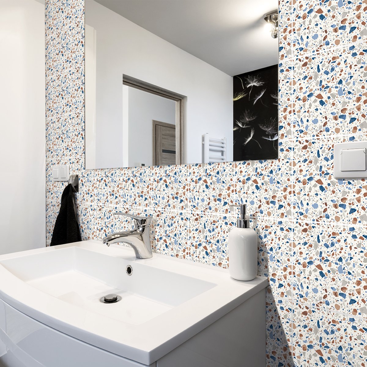 Ambiance Sticker Zelfklevende tegelmuurstickers voor keuken en badkamer - 24 terrazzo tegelstickers, Terrazzo Alexia - 24 stickers, 15x15cm Multi color