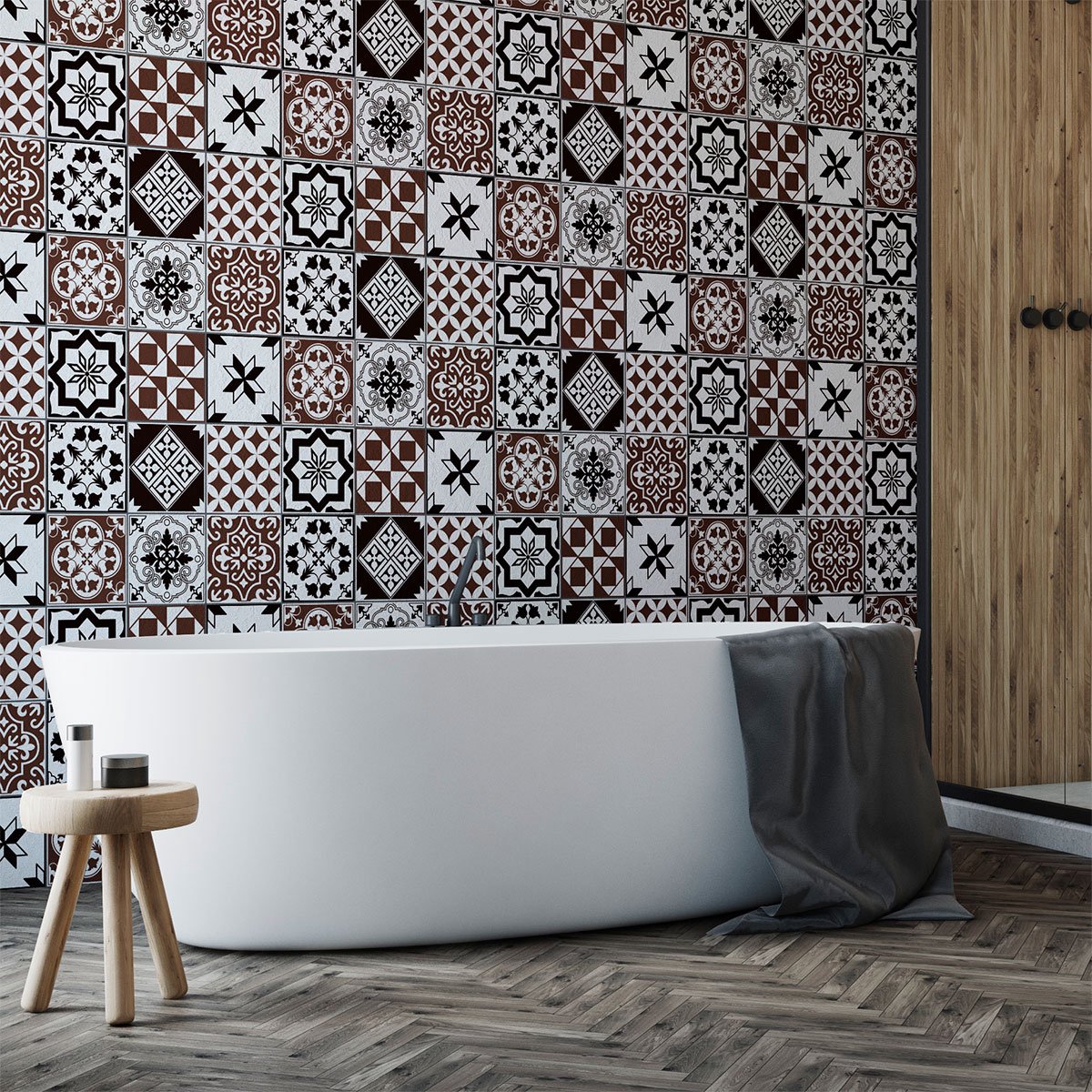 Ambiance Sticker Zelfklevende tegelmuurstickers voor keuken en badkamer - 9 stickers met Euraziatische Azulejos cementtegelmotief - 9 stickers van 15x15 cm Multi color