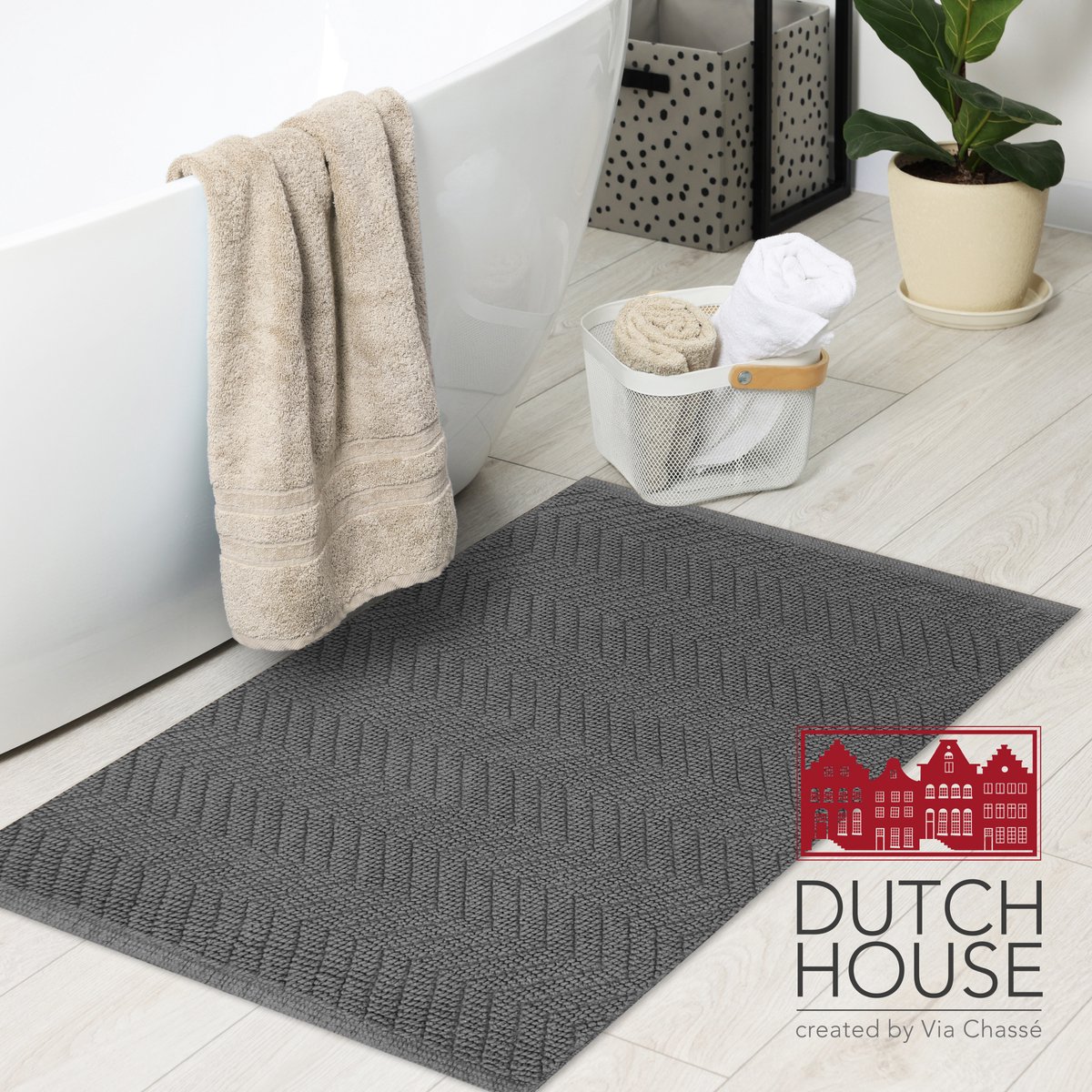 Dutch House Badmat Formia - Badmat 50x80cm - Grey - Antislip - Badmatten - Anti Slip Douchemat - Badkamer Mat - Snel Absorberend - Snel Drogende Badmat