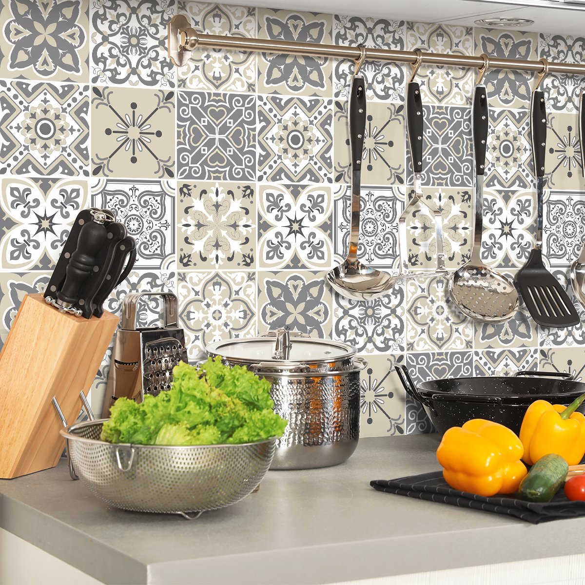 Ambiance Sticker Zelfklevende tegelmuurstickers voor keuken en badkamer - 9 zinkkleurige tegelstickers - 9 stickers 10x10cm Multi color