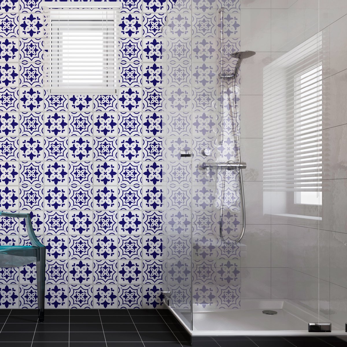 Ambiance Sticker Zelfklevende tegelmuurstickers voor keuken en badkamer - 30 cementtegelstickers, Azulejos Sancho-stijl - 30 stickers, 15x15 cm Multi color