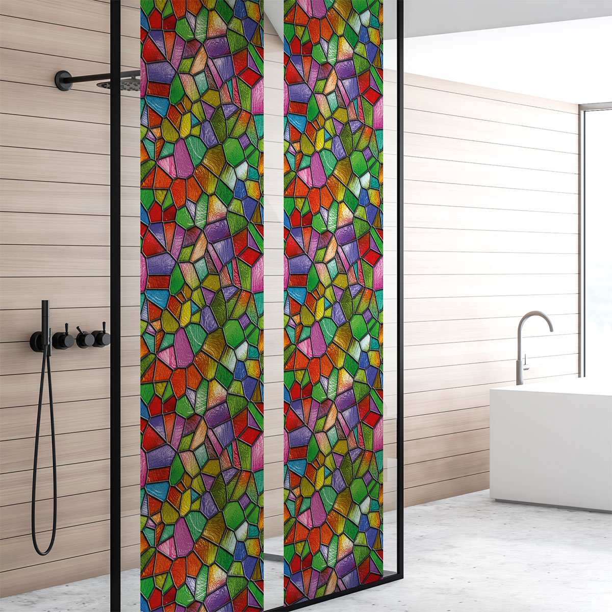 Privacy raamfolie - Meerkleurig glas-in-lood - Stickers voor ramen en douchedeuren - 40x20