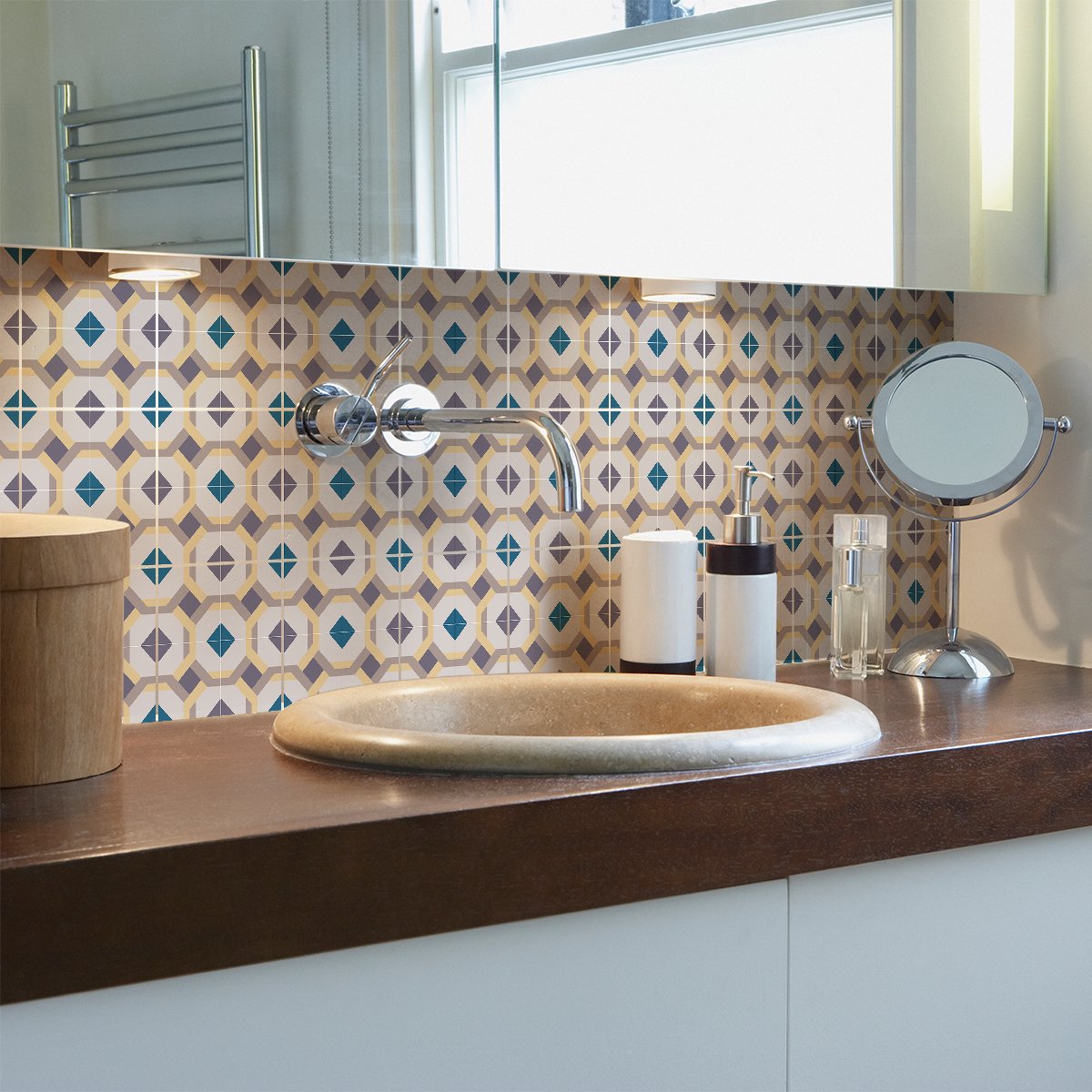 Ambiance Sticker Zelfklevende tegelmuurstickers voor keuken en badkamer - 9 cementtegelstickers, Azulejos Tomas - 9 stickers, 20x20cm Multi color