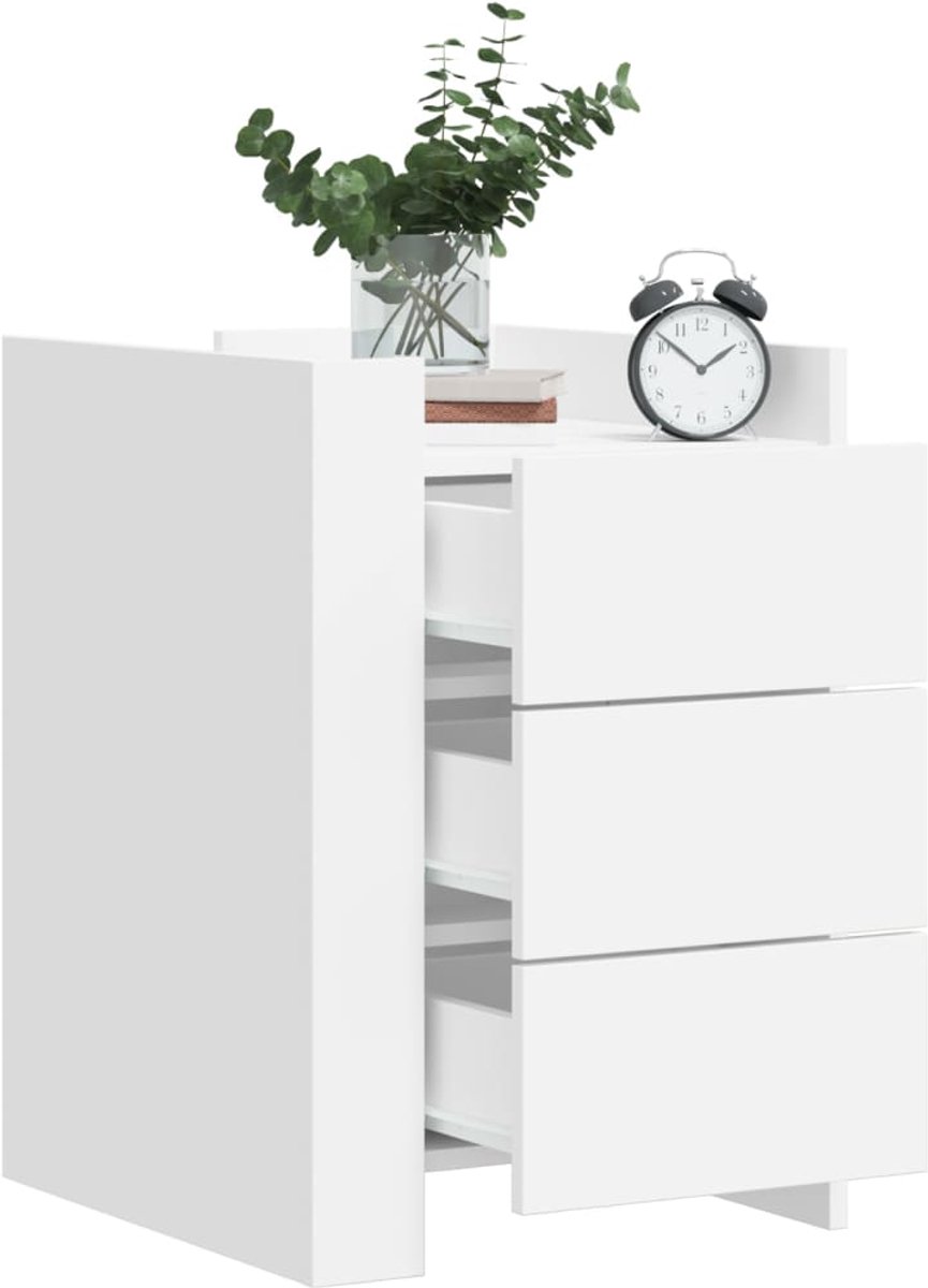 VidaXL Nachtkastje Wit Bewerkt Hout 45x50x65 cm Nachtkastje Kastje Slaapkamermeubel Houten Meubel Witte Kamerdecoratie