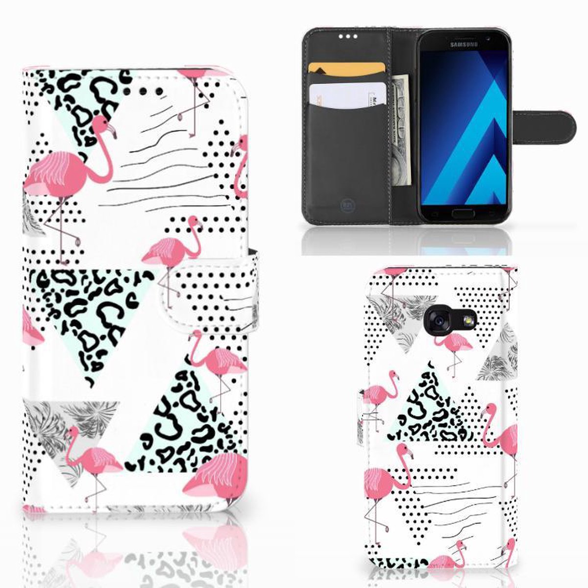 Samsung Galaxy A30 Telefoonhoesje met Pasjes Flamingo Triangle