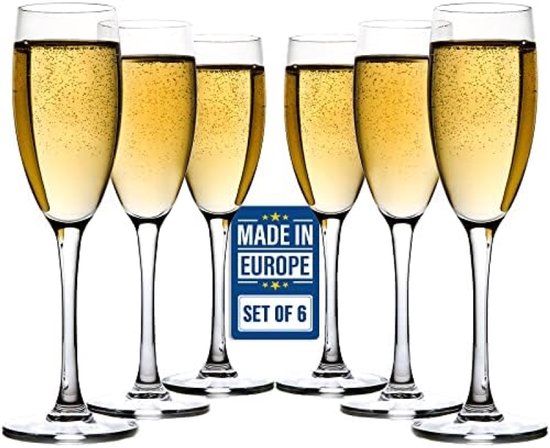 Selbro ® Premium Champagnefluiten, Champagneglazen 6 Stuks 200ml 100% loodvrij vaatwasmachinebestendig schuimwijnglazen, champagne glazen, flute glasses, ideaal voor thuis feest, restaurant, bruiloft